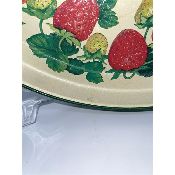 Vintage Potpourri Press Metal Tray Summer Fruits 1991 Green Red Peach 13.5” - Picture 7 of 12